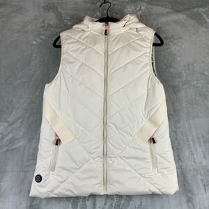 Unisex Heated Puffer Vest Women's L Ivory Cream Quilted Removable Hood